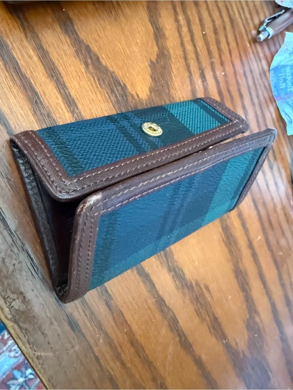 Polo by Ralph Lauren Green Plaid Card & Key Holder with Brown Trim